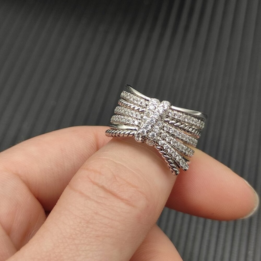 David Yurman Silver diamond-encrusted Bow Ring Size: 8